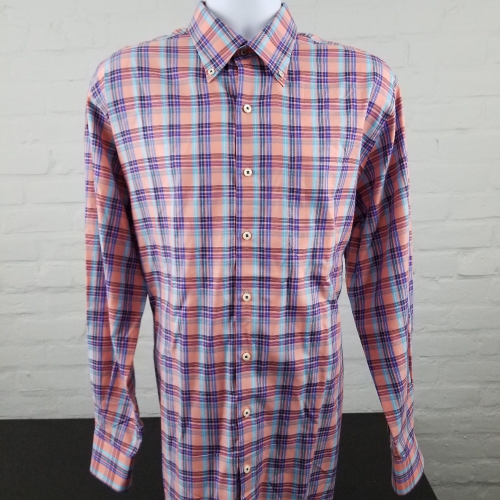 PETER MILLAR Long Sleeve Button Down Pink Plaid